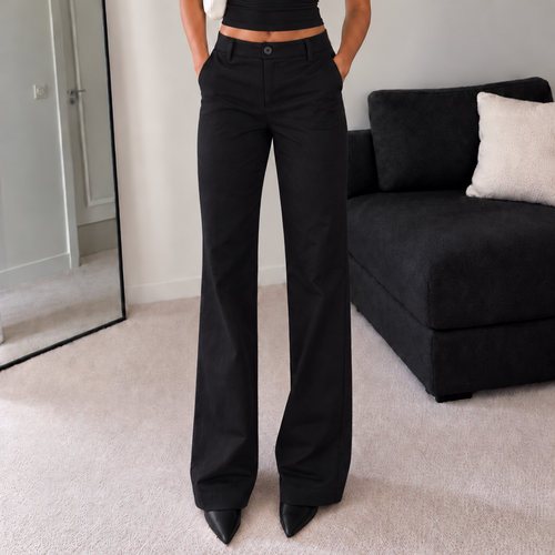 Tall girl Tall woman tailored black work office pants, back view, 35" Inseam and 37" Inseam Front View